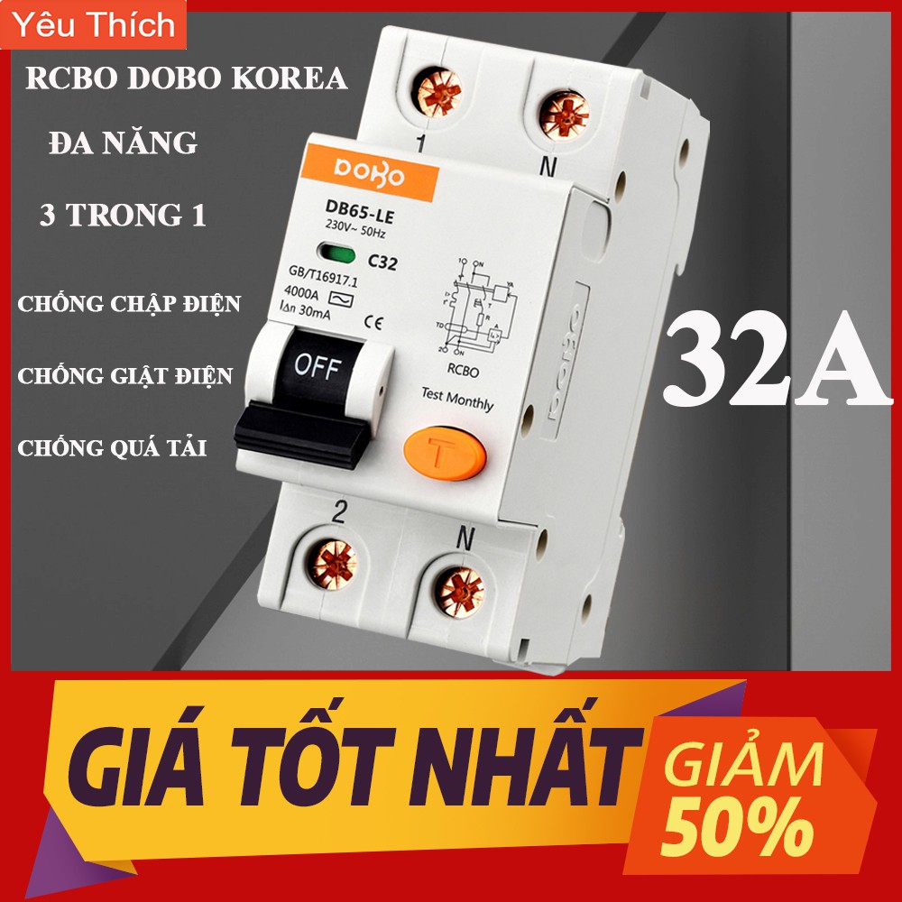 [HÀNG CHÍNH HÃNG] Cầu Dao Chống Giật 32A  RCBO DOBO KOREA đa năng - siêu nhạy 4kA 30mA (Aptomat chống giật)