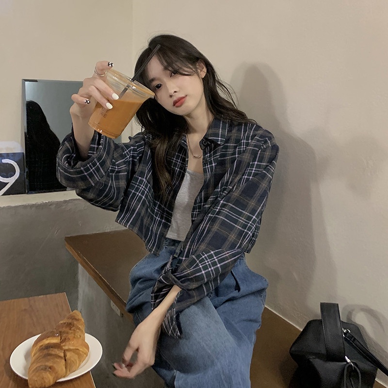 Áo Khoác Sơ Mi Caro Tay Dài Chống Nắng Thời Trang Cho Nữ