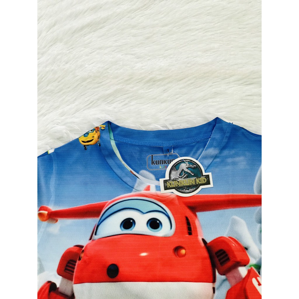 Quần áo bé trai in 3D super wings cộc tay size đại từ 10-60kg KunKun TP370 - Đồ bộ trẻ em thun lạnh co giãn 4 chiều