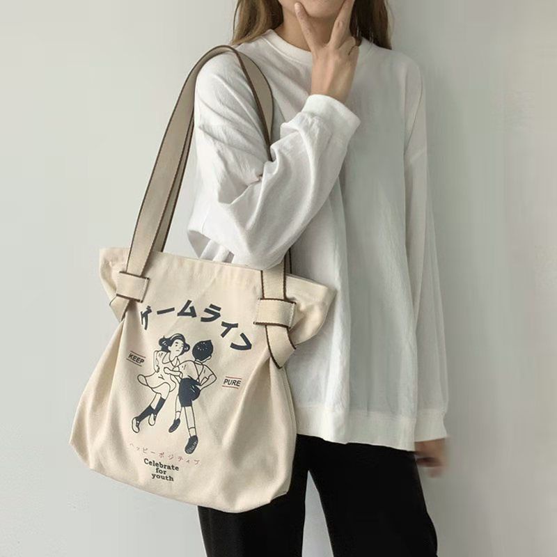 Túi Xách Canvas Cỡ Lớn Thiết Kế Đơn Giản Phong Cách Retro Nhật Bản
