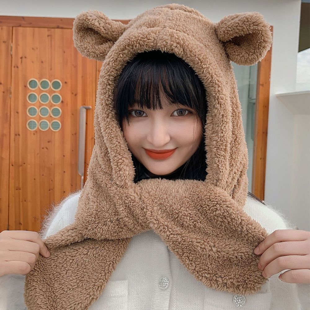 Mũ trùm đầu kiêm khăn che tai bằng lông giả nhiều màu sắc thời trang mùa đông cho nữ