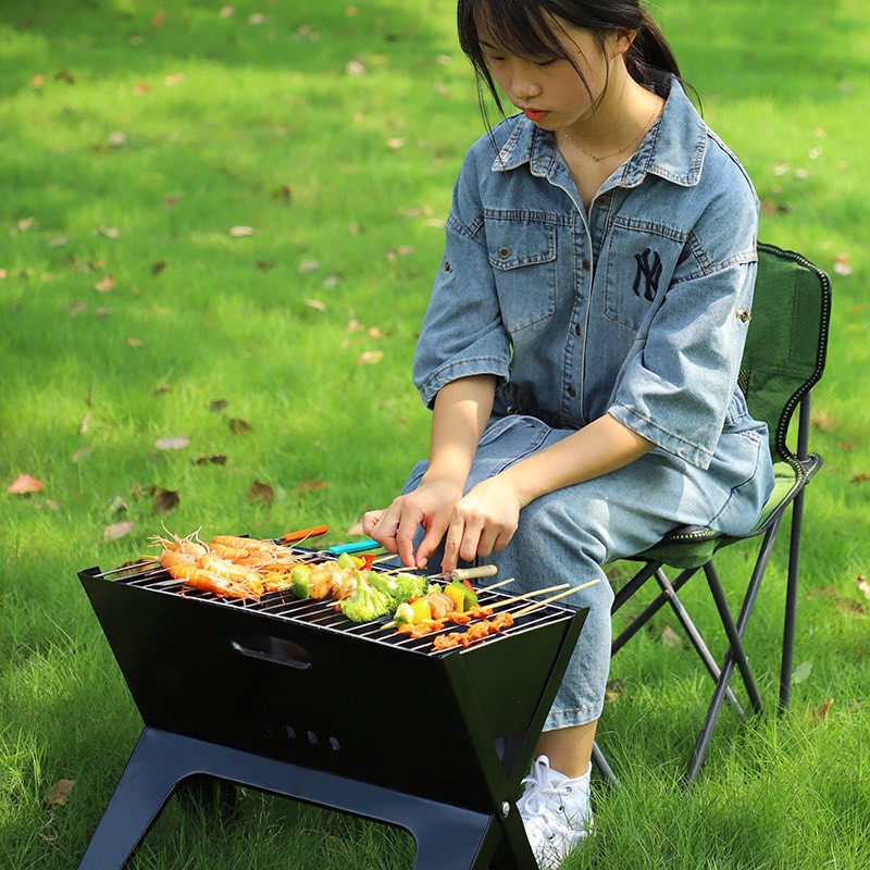 (BẾP GẤP SIÊU GỌN) Bếp nướng BBQ ngoài trời, dã ngoại nướng than hoa có thể gấp gọn hình chữ X