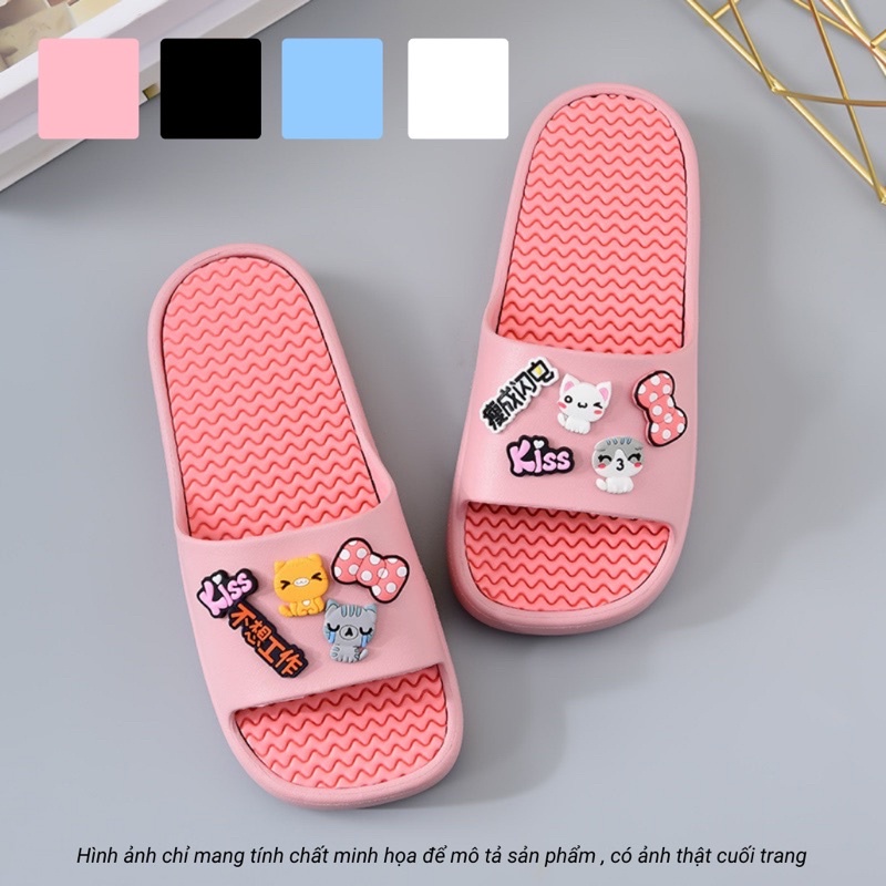Dép quai ngang gắn 10 Sticker KITTY cực xinh dễ thương mẫu mới 2022 dép nữ cao su mềm nhẹ êm chân