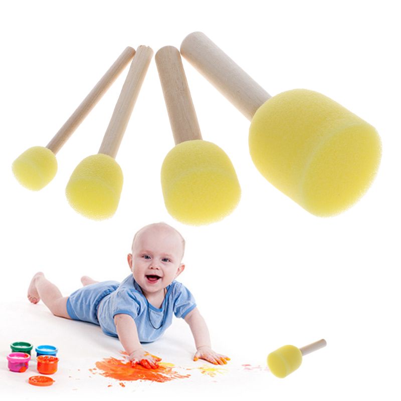 Set 4 Cọ Xốp Đầu Xốp Cán Gỗ Dùng Vẽ Tranh Cho Trẻ Em DIY