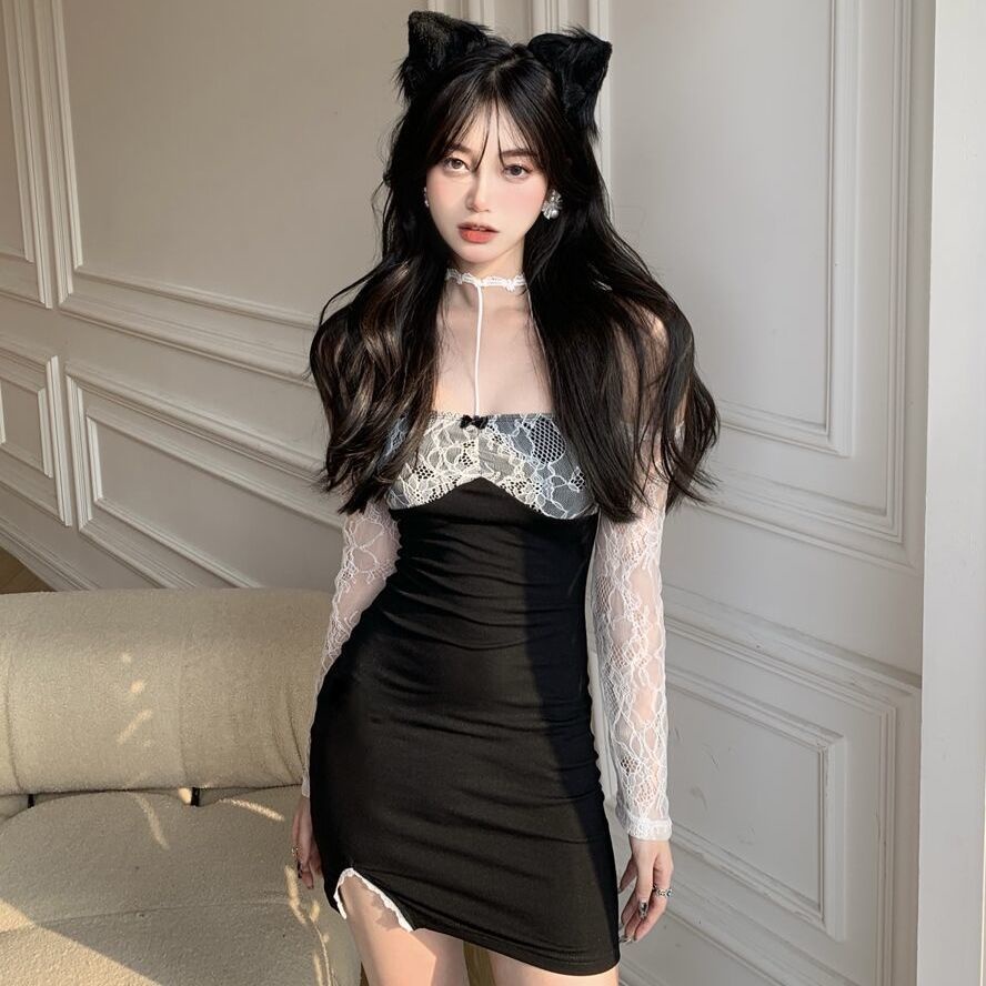 COZOKC COZOK Đầm ren trễ vai thời trang cho nữ