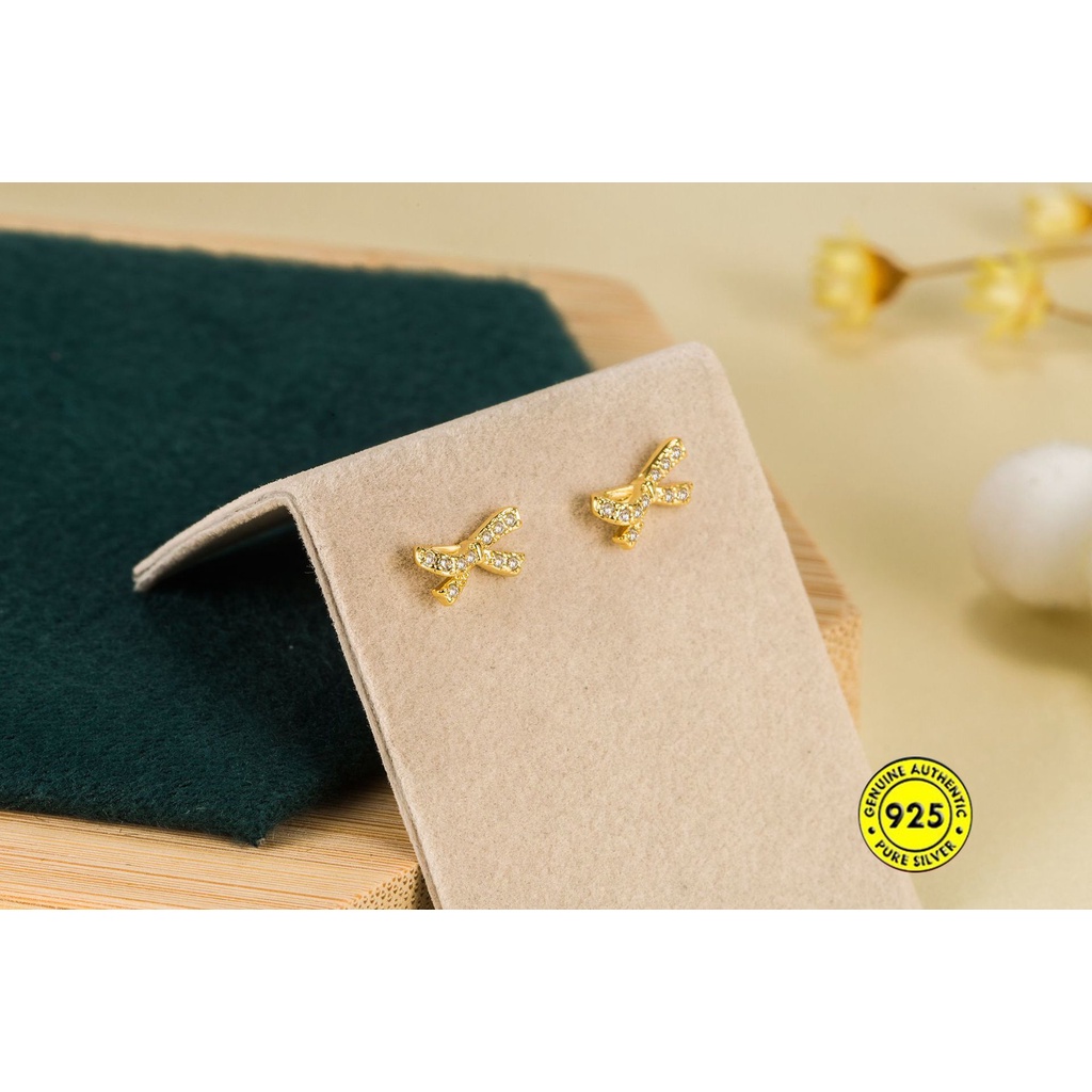 Bông Tai Mạ Bạc 925 Hình Nơ Đính Đá Xinh Xắn Cho Nữ