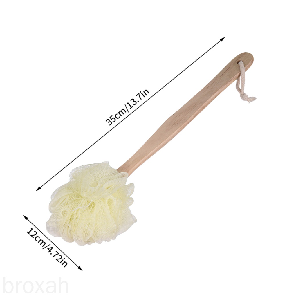 Back Scrubber Exfoliating Shower Body Brush Sponge Scrubbing Ball with Long Wooden Handle broxah