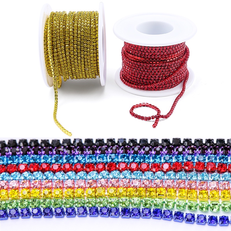 Dây Xích Đính Đá Pha Lê Lấp Lánh Màu Trơn 2Yards Dùng Trang Trí Thủ Công DIY