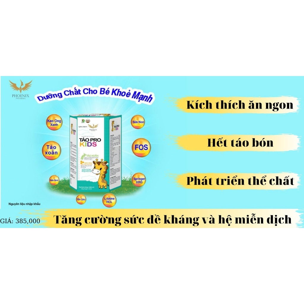 Siro ăn ngon, tảo Pro Kids tăng sức đề kháng, tiêu hóa tốt, chống táo bón, bé tăng cân date 2025