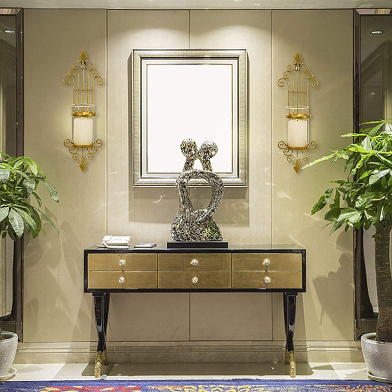 Set 2 Giá Đỡ Nến Gắn Tường Bằng Kim Loại Màu Vàng Đồng Phong Cách Cổ Điển Trang Trí Phòng Khách / Phòng Ăn / Phòng Tắm