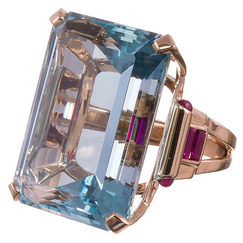 Mới Nhẫn Mạ Vàng Hồng Đính Đá Topaz Hình Vuông Màu Xanh Dương