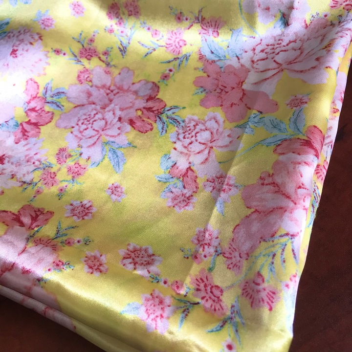 Vải Satin Hoa Vàng Khổ 1m45 - Chất Mỏng Rũ, Co Giãn Ít - May Áo dài - Đầm - Đồ Bộ