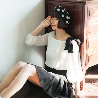 Áo sơ mi hở vai buộc nơ