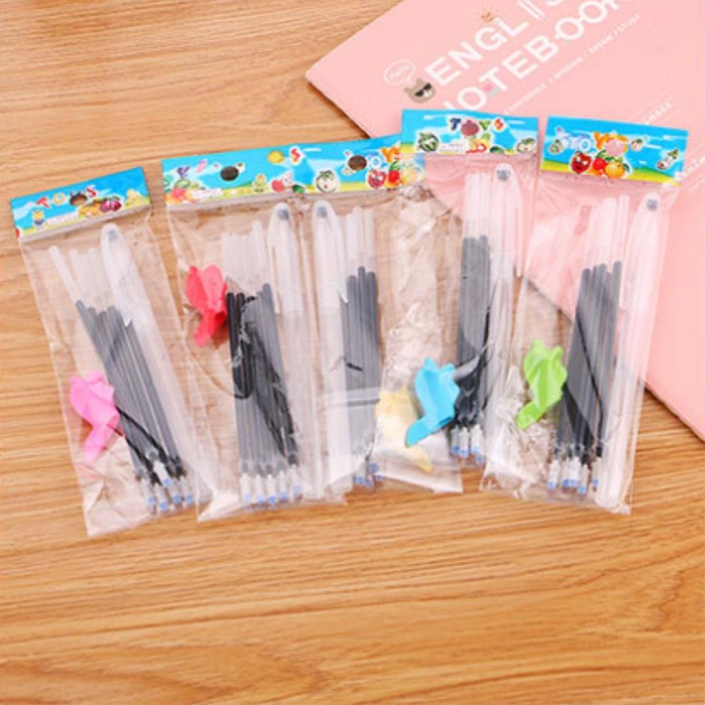 Bút Mực Xanh Gel Đen EDUSKY Thân Bút Rỗng Kèm 5 Ruột Bút Và Cài Bút Trang Trí Cho Học Sinh Sinh Viên Văn Phòng