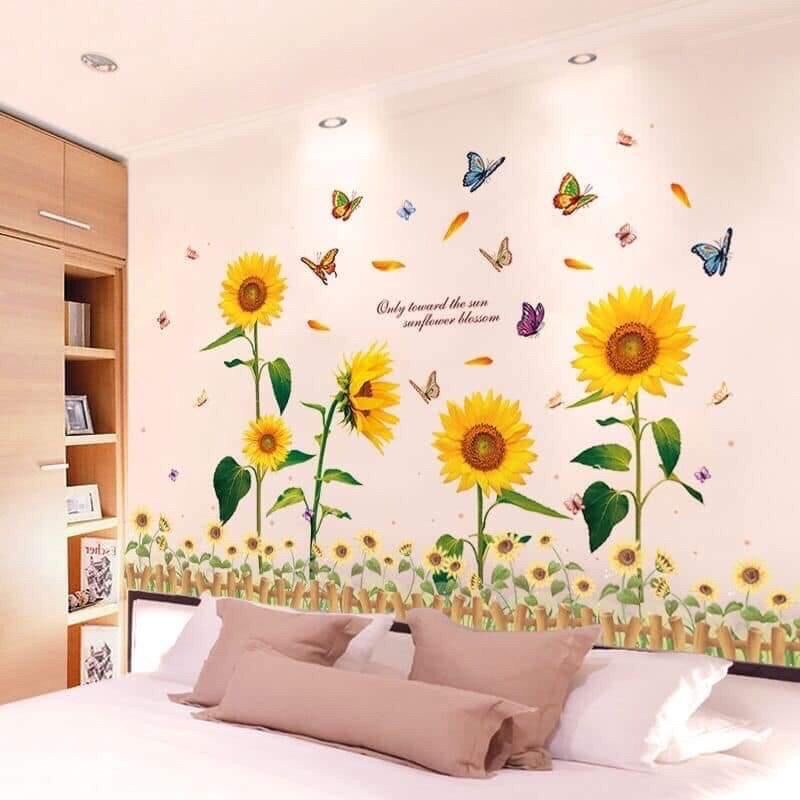 Decal dán tường hoa hướng dương và hàng rào