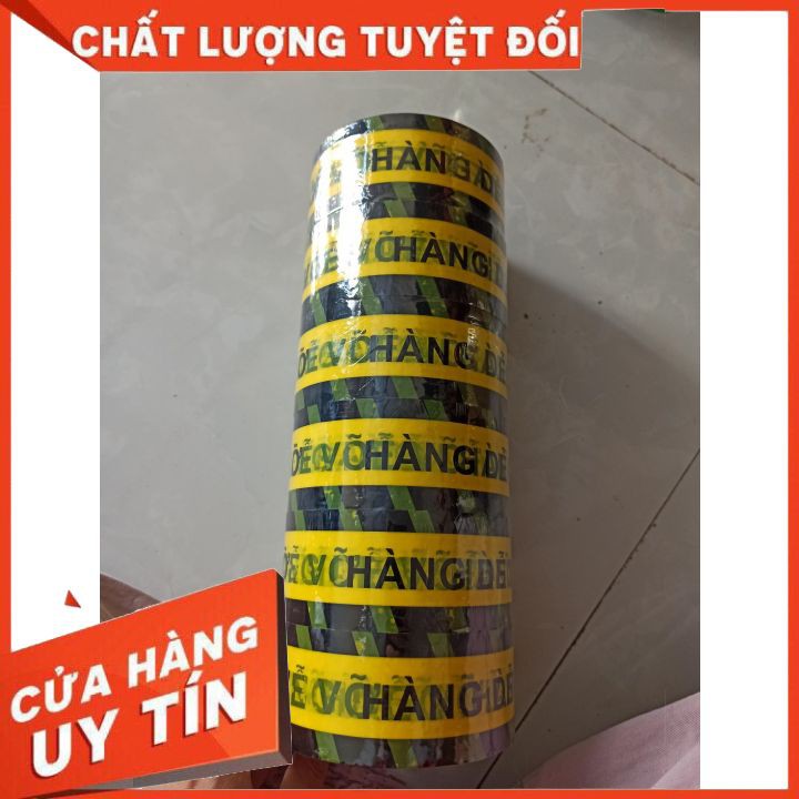 Băng dính in cảnh báo &quot;Hàng dễ vỡ&quot;-Cuộn 100ya lõi mỏng,đủ màu