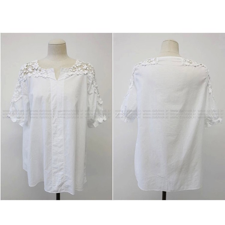 Áo Kiểu Trễ Vai Tay Lỡ Phối Ren Plus Size C1448