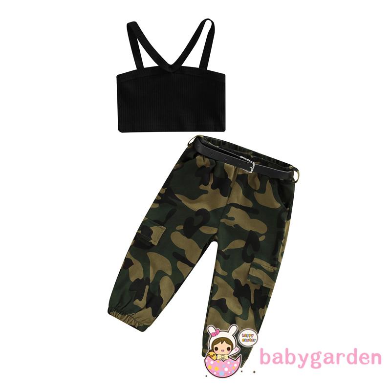 Set Đồ Gồm Áo Hai Dây Màu Trơn Và Quần Dài Họa Tiết Rằn Ri Dành Cho Bé Gái 9 Tháng - 5 Tuổi