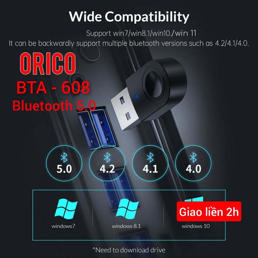 [Hỏa Tốc] Usb Bluetooth 5.1 có Anten giúp kết nối thiết bị Chuột Loa Tai nghe Bàn phím, dùng cho Máy bàn PC