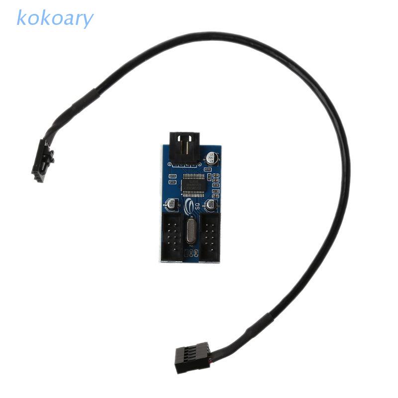 Bo mạch chủ giao diện USB 9 chân kèm với dây cáp chia 1 đầu thành 2 đầu dùng để làm phụ kiện cho máy tính bàn/laptop