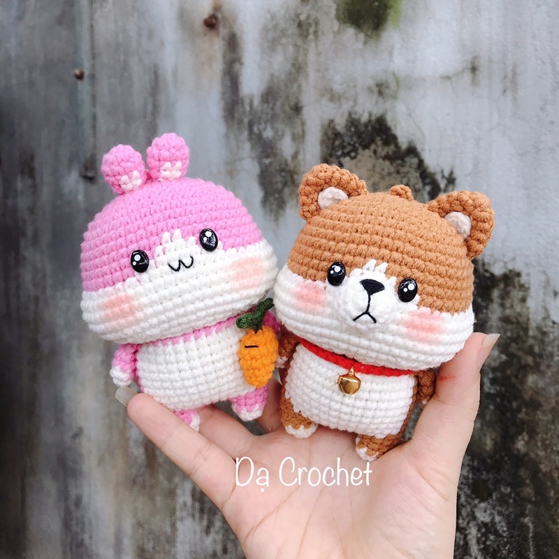 Móc Khoá Cún và Thỏ Nhồi Bông Bằng Len Làm Quà Tặng - Thú Bông Len Handmade Đan Móc Bằng Thủ Công Bằng Tay