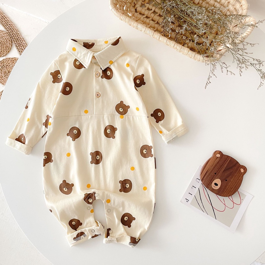 Bộ Áo Liền Quần Cotton Tay Dài In Hoạt Hình Dành Cho Bé Trai Sơ Sinh 2293
