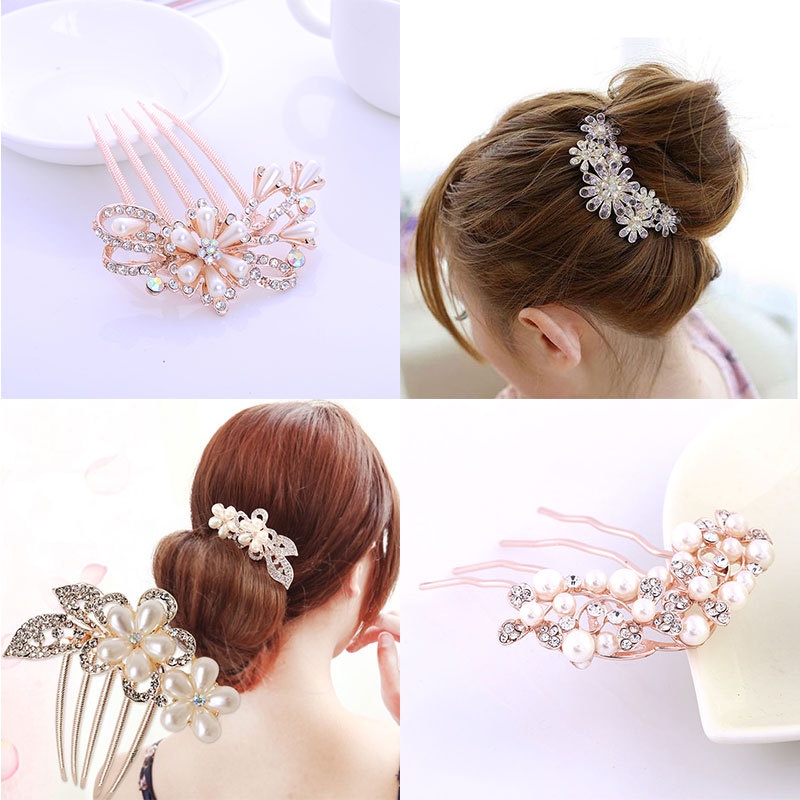 Trâm Cài Tóc Hình Hoa Năm Răng Đính Kim Cương Giả Kim Cương Và Ngọc Trai Thời Trang Hàn Quốc Cho Cô Dâu