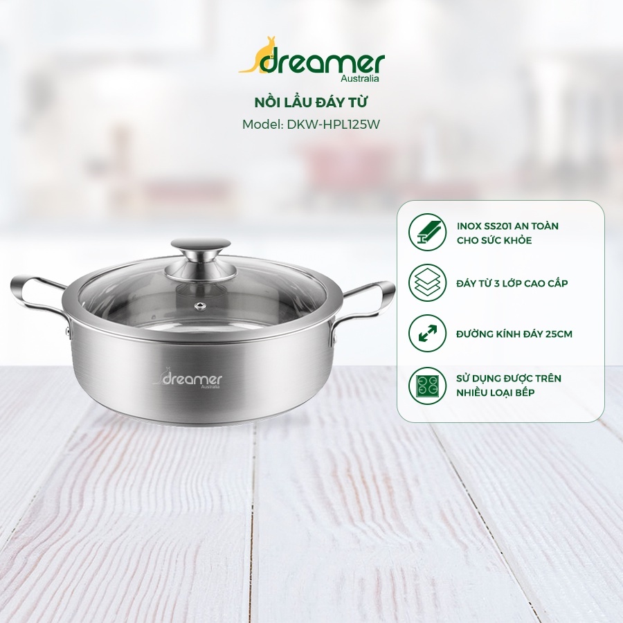 Chảo chống dính bếp từ Inox Dreamer Úc cao cấp -  cấu trúc tổ ong - nắp kính - size 20 - 24 - 26 - 28cm