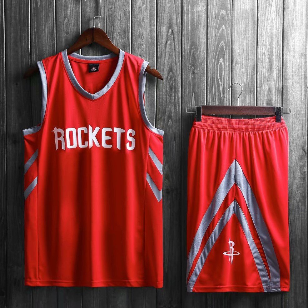 Bộ quần áo bóng rổ NBA Houston Rockets không số nam nữ vải thun mè tho