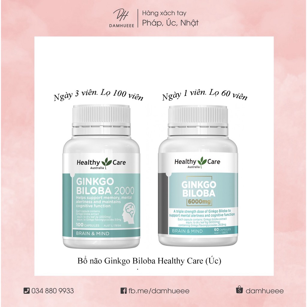 [Mã GROSALEHOT giảm 8% đơn 250K] (Đủ bill) Bổ não Ginkgo Biloba Healthy Care Úc 100 viên