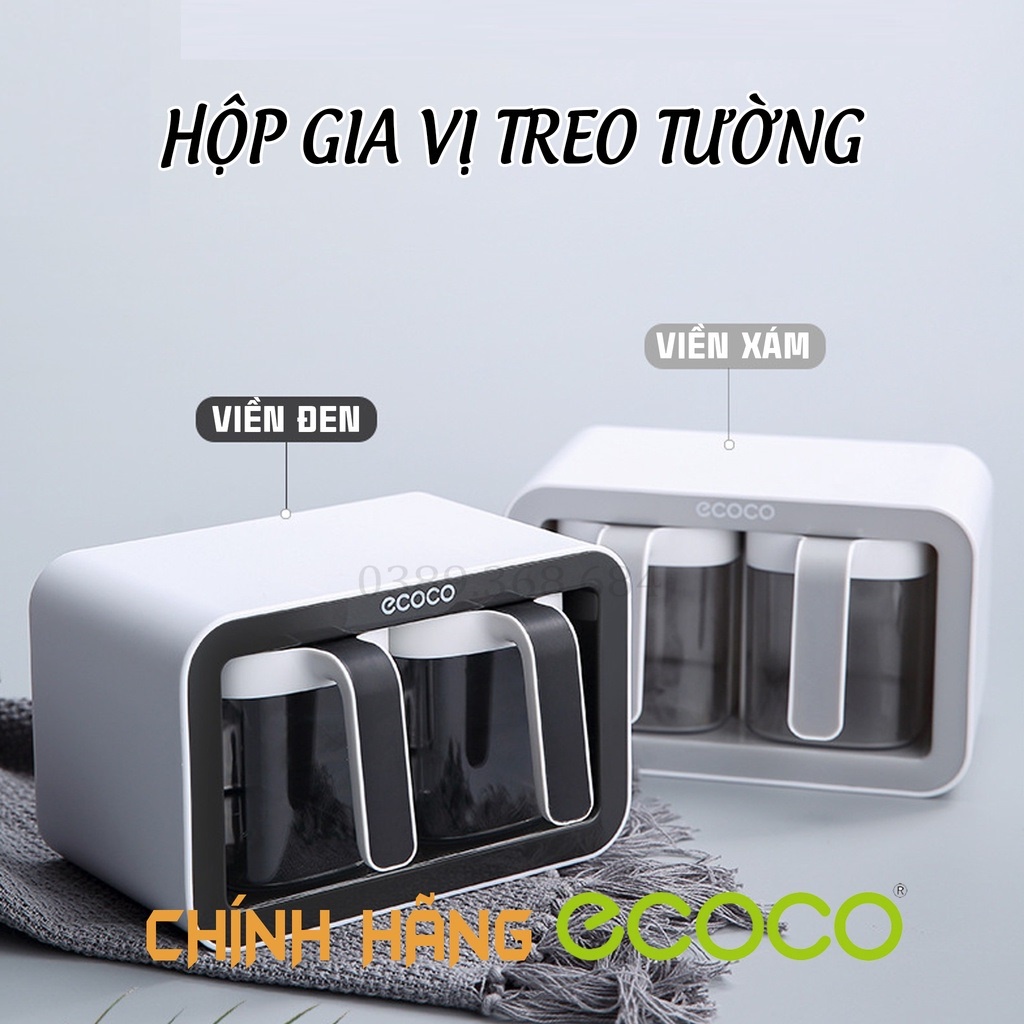 Hộp gia vị treo tường chính hãng ECOCO, Kệ gia vị 2 ngăn, 3 ngăn tặng kèm thìa sang trọng tiện lơi