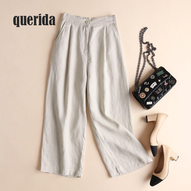 Quần Cotton Linen Ống Rộng Trơn Màu Xinh Xắn Dành Cho Nữ | BigBuy360 - bigbuy360.vn