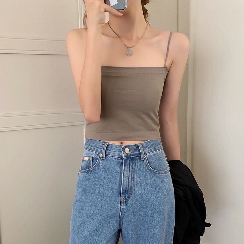 Hot trend - Áo bra cotton 2 dây kèm đệm ngực dáng croptop mẫu mới B23