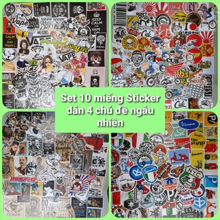 Mới - Set 10 miếng Sticker - 4 chủ đề ngẫu nhiên Vape, Baber, Super Cub, Vespa