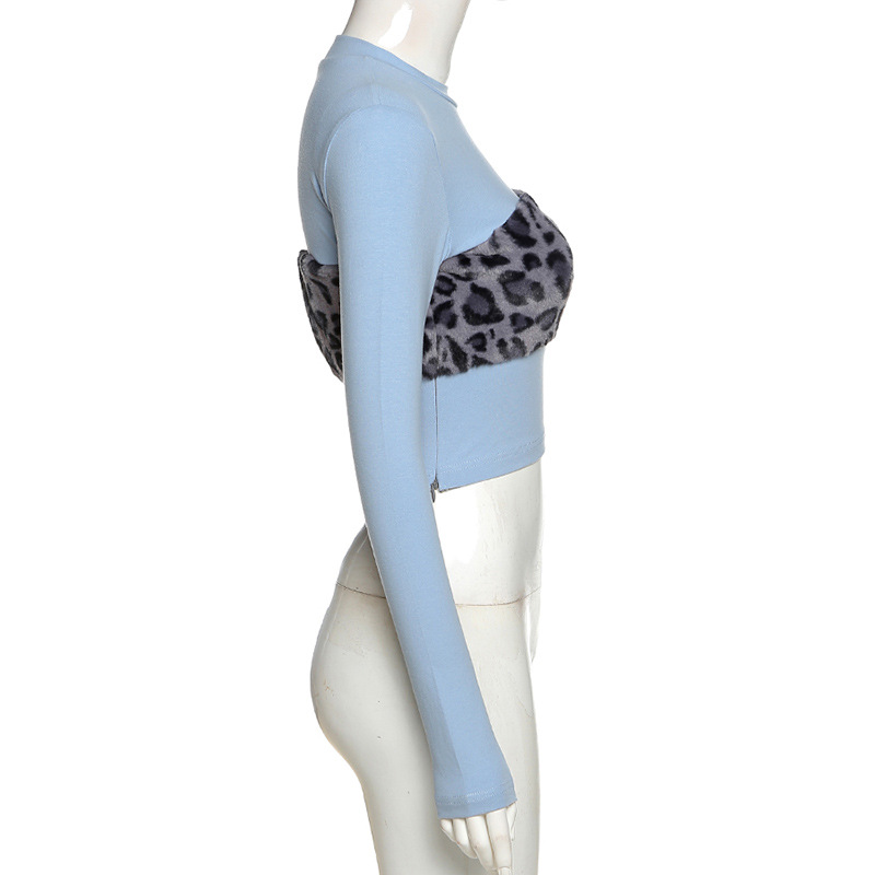 Áo Croptop Tay Dài Hoạ Tiết Da Báo Thiết Kế Đơn Giản Hợp Thời Trang