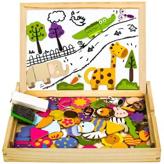 Bảng Vẽ Từ Tính Trẻ Em Hai Mặt Giá Treo Với Động Vật Rừng Ghép Hình Bằng Gỗ