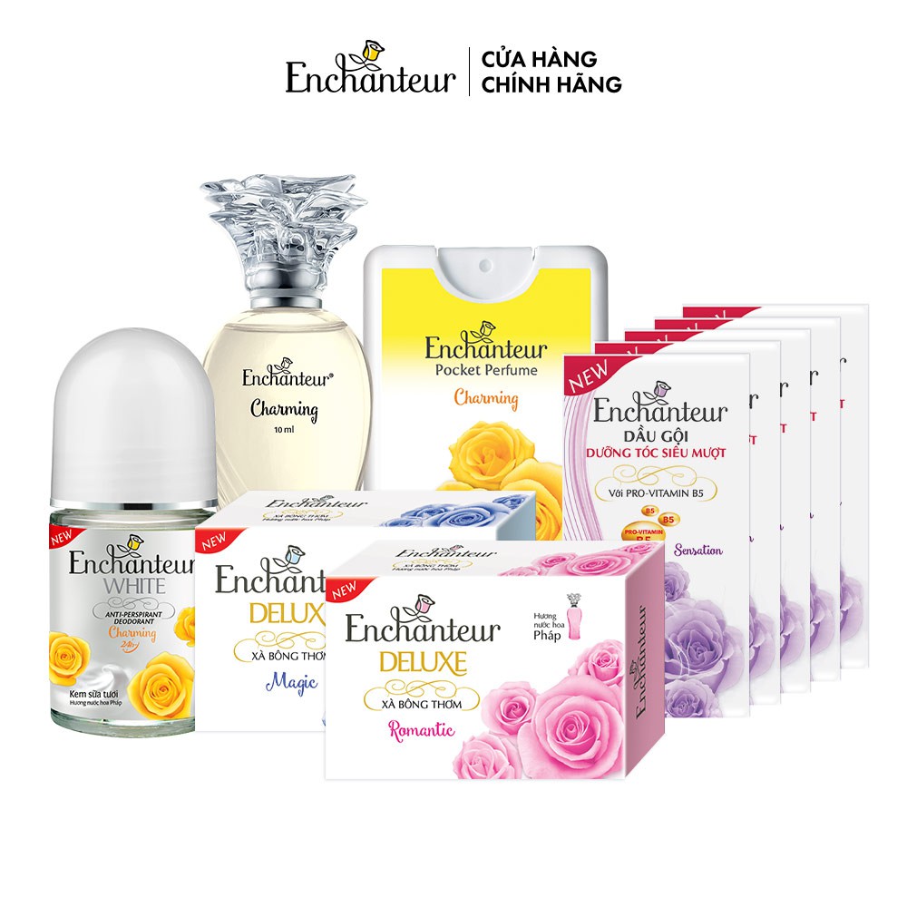 [HB Gift] Combo 10 quà Enchanteur (Nước hoa + Dây dầu gội + Xà bông + Lăn khử mùi - mùi ngẫu nhiên)