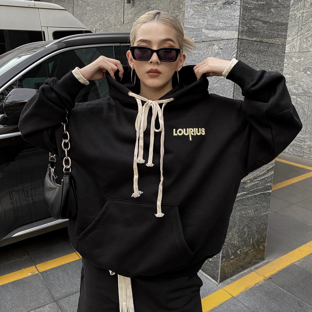 Áo Khoác Hoodie Nỉ Bông Đen Unisex Đơn Giản Thêu Logo