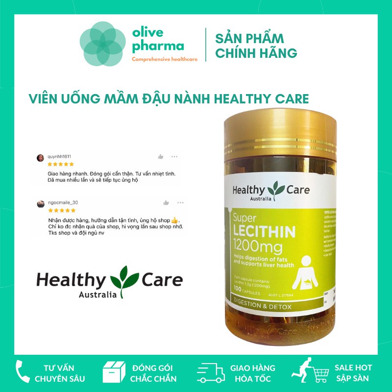 (Mẫu mới) Viên Uống Mầm Đậu Nành Super Lecithin 1200mg 100 viên (Lecithin Healthy Care)