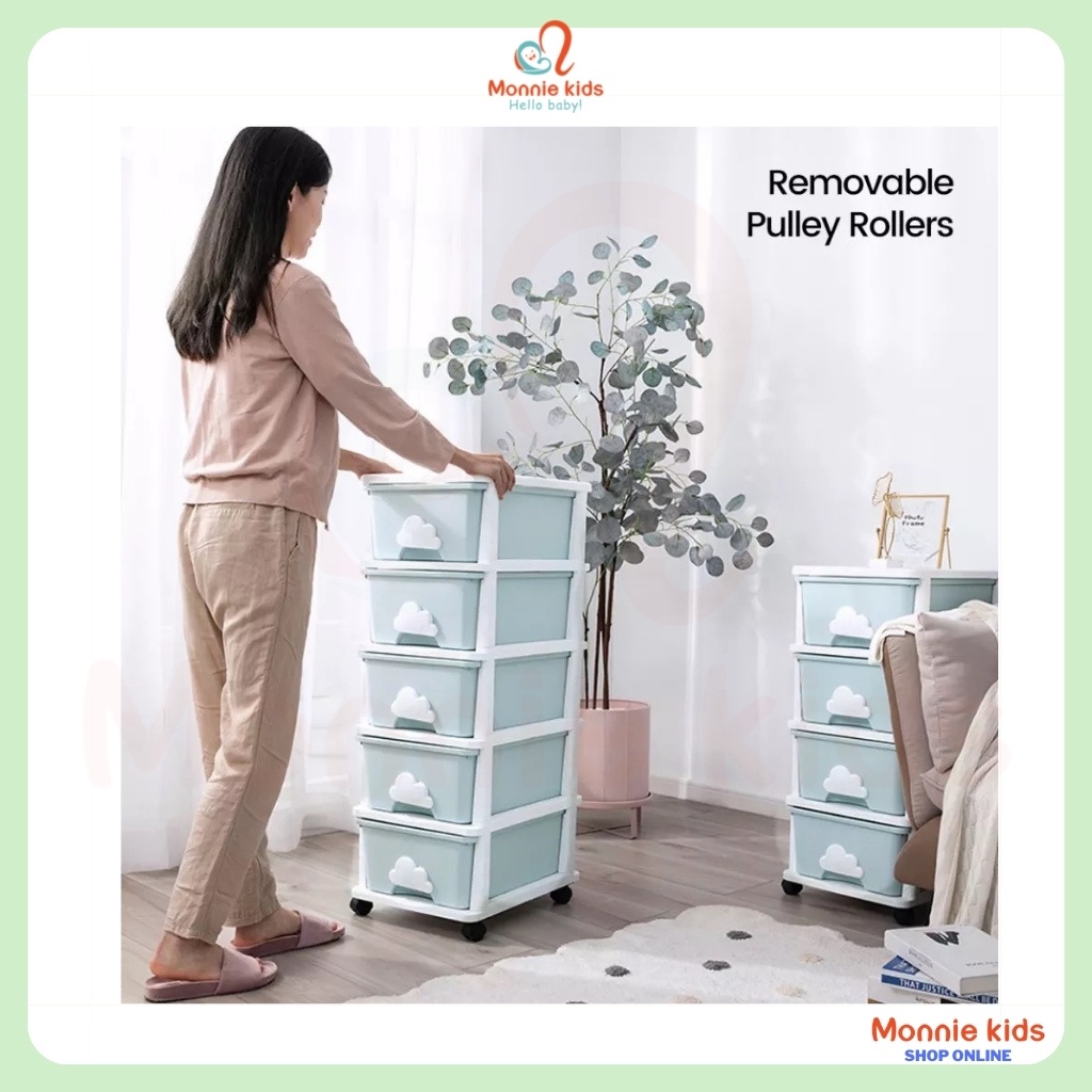 Tủ nhựa ngăn kéo MONMON mây 4 tầng, tủ đựng đồ cho bé - Monnie Kids