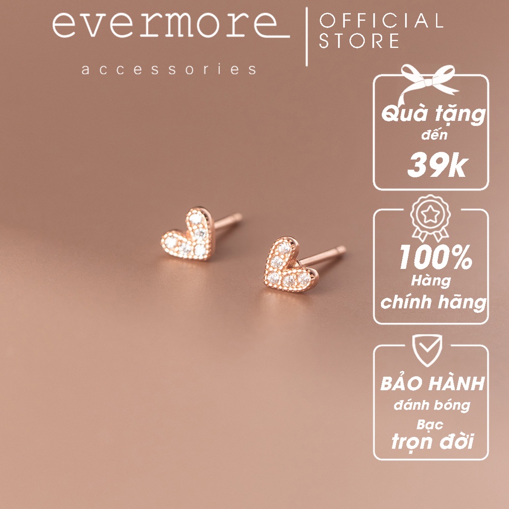 Bông tai bạc EVERMORE, bông tai bạc S925 trái tim đính đá lấp lánh thanh lịch, minimalism - H050