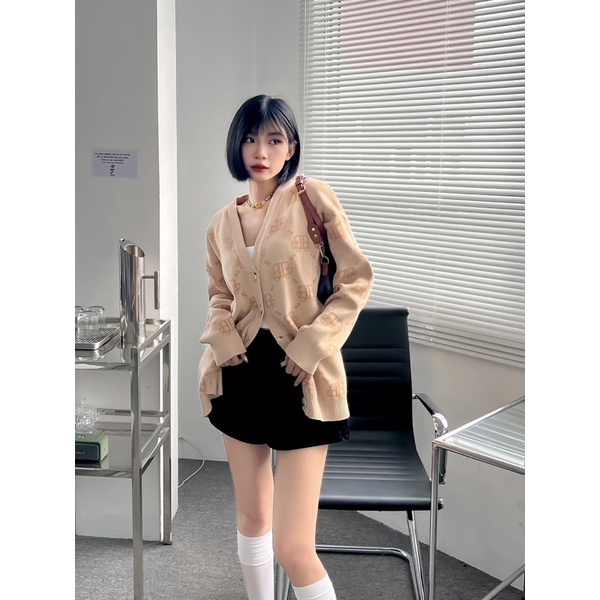 LOCAL BRAND REE - ÁO CARDIGAN LEN DIAMOND MONOGRAM MÀU BE