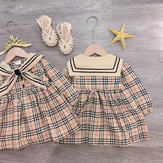 Váy kẻ thô cổ thuỷ thủ bé gái