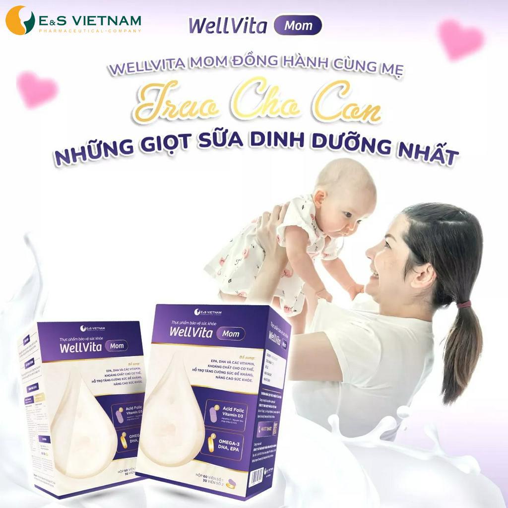 WellVita Mom cho mẹ - Bổ sung 20 loại Vitamin Hàm Lượng Cao - Giúp Bé Thông Minh, Tăng Cường Đề Kháng