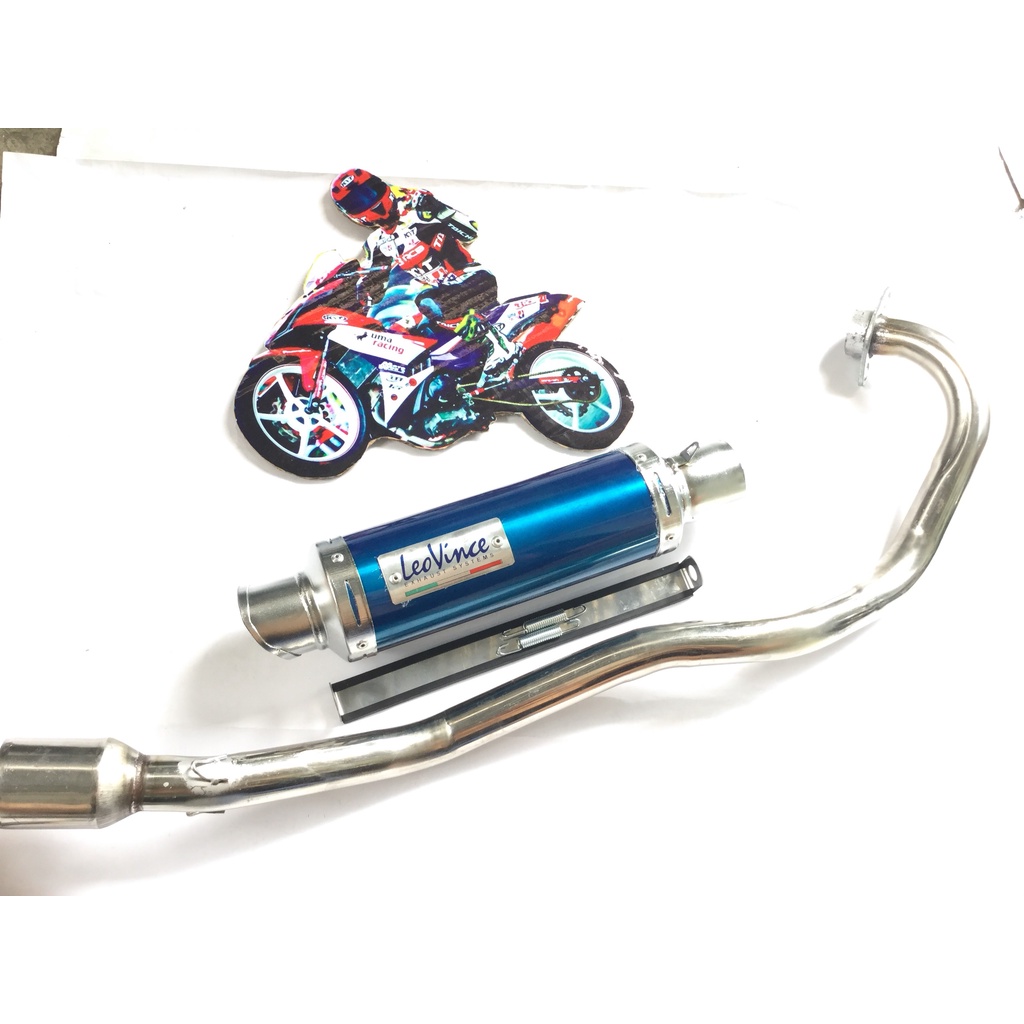 Pô leovince XANH FULL CỔ INOX THẲNG WAVE, SI, CUP, DREAM, EXCITER, WINER, SONIC, RAIDER FI, SATRIA, GSX