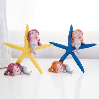 Mô hình sao biển và 2 nàng tiên cá trang trí size 13.5cm - Decor đồ trang trí theo phong cách biển Địa Trung Hải