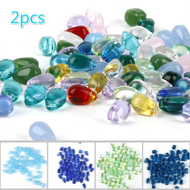 Bộ 2 hạt thủy tinh hình giọt nước dùng làm trang sức thủ công 9x6mm