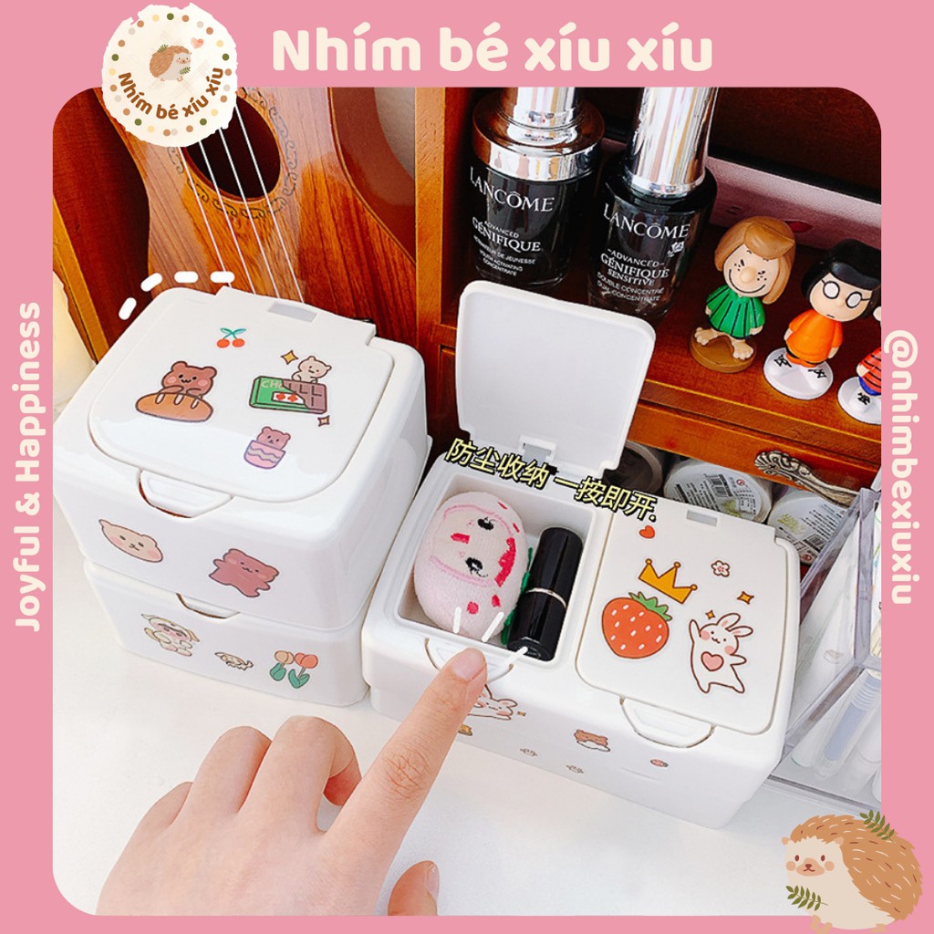 [TẶNG STICKER] Hộp đựng phụ kiện, washi tape, nữ trang, kẹp tóc có nắp màu trắng 2 size TN81