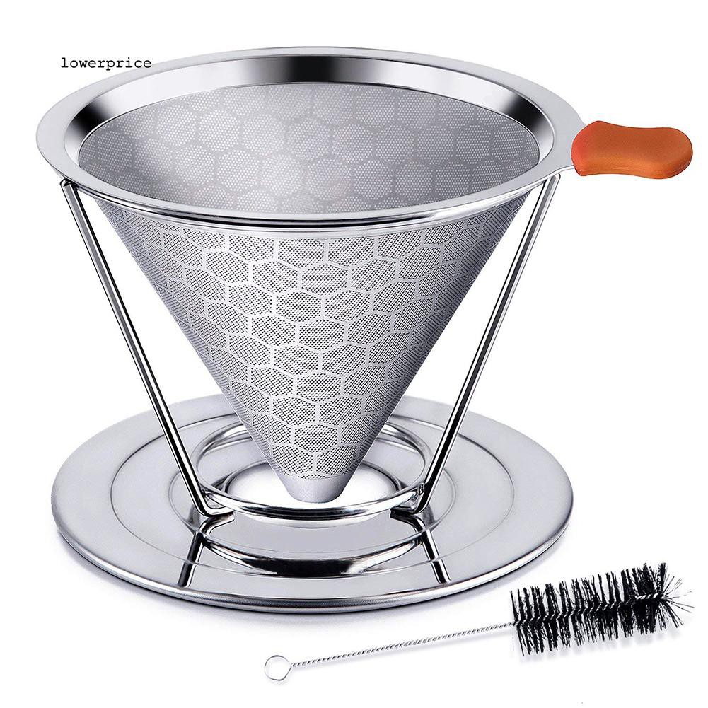 Honeycombed Stainless Steel Coffee Filter Reusable Pour Over Dripper Brush Cup