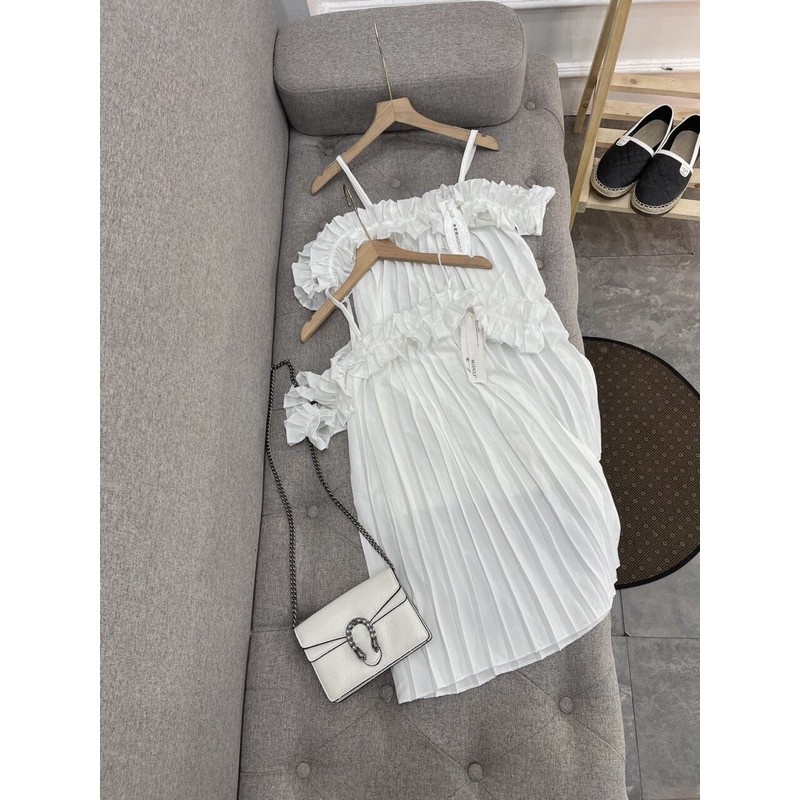 SUV005 Váy 2 dây viền bèo dáng xòe xếp ly Đầm nữ trắng 2s đi chơi đi tiệc sexy babydoll cute tiểu thư bánh bèo công chúa | BigBuy360 - bigbuy360.vn